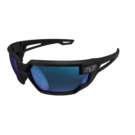 Type-X, Safety Glasses, Anti-Fog & Anti-Scratch, Blue Mirror Lens, Black Frame, Full-Frame