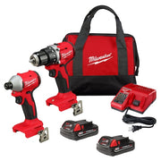 M18 Compact Brushless 2-Tool Combo Kit, Cordless Drill/Impact Driver w/ Batteries, Charger, Bag