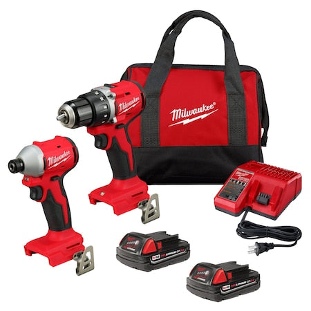 M18 Compact Brushless 2-Tool Combo Kit, Cordless Drill/Impact Driver w/ Batteries, Charger, Bag