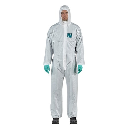 Disposable Coverallss, Hooded Coverall, 2XL, SMS, Elastic Wrist, Elastic Ankle, Serged Seam, White