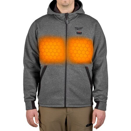 Men's Heated Hoodie, Up to 8 hours Time, Zipper Closure, Gray, Size 2XL