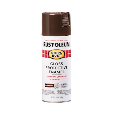 Spray Paint, Leather Brown, Gloss, Solvent, 12 oz.
