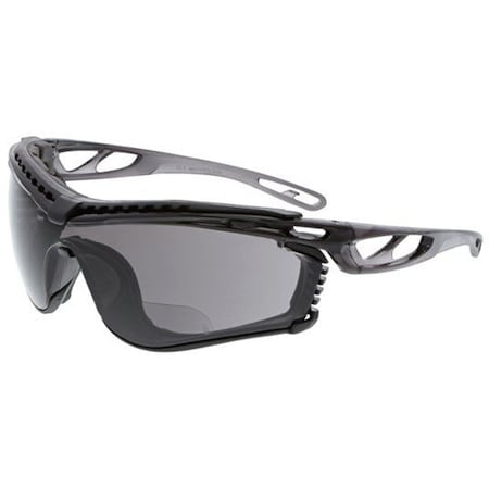 Checklite(R) CL5 Bifocal Safety Glasses, Gray/Black Wraparound Frame, 1.0 Diopter, Gray Lens