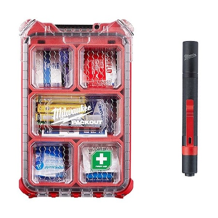 First Aid Kit and Penlight, Plastic Box, 79 Components, 25 People Served