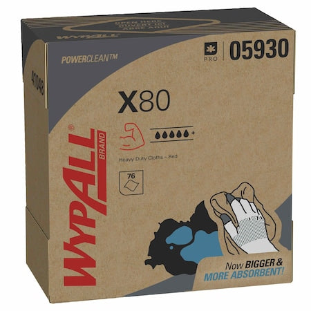 WypAll Power Clean X80 Heavy Duty Cloths (05930), Pop-Up Box, Red, 80 Sheets / Box, es / Case, PK5