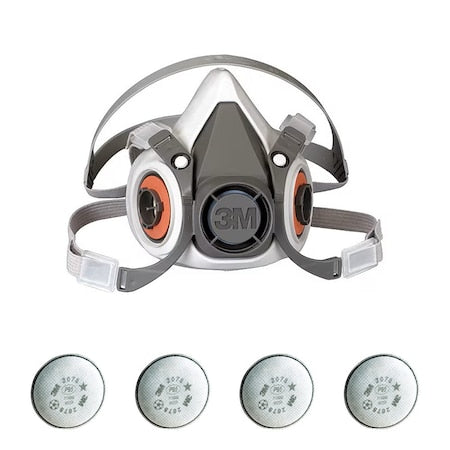 Half Mask Respirator Kit:  4 Cartridges Included, P100 Filter, Thermoplastic Elastomer, Size S