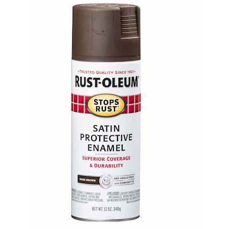 Spray Paint, Dark Brown, Satin, Solvent, 12 oz.