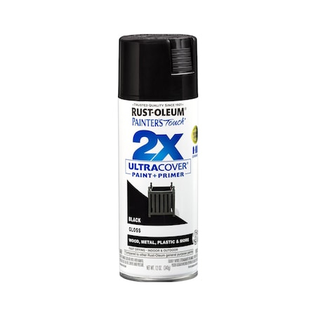 General Purpose Spray Paint, Black, Gloss, Solvent, 12 Oz
