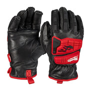 Work Gloves, Leather, Shirred Slip-On Cuff, Keystone Thumb, Full Finger, Black/Red, S