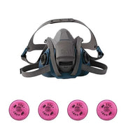 Half Mask Respirator Kit: 4 Cartridges Included, Nuisance Organic Vapor, P100 Filter, Size M