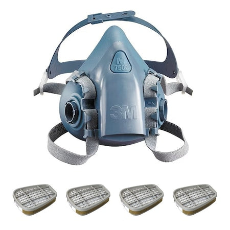 Half Mask Respirator Kit:  4 Chemical Cartridges Included, Olive Color, 7500 Series, Bayonet, Size L