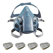 Half Mask Respirator Kit:  4 Chemical Cartridges Included, Olive Color, 7500 Series, Bayonet, Size M