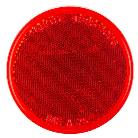 Reflector, Stick-On, Red, Round, Dia 3 In