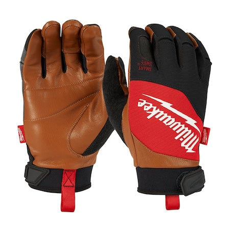 Performance Work Gloves, Goatskin Palm, Polyester Back, M, Black/Brown/Red