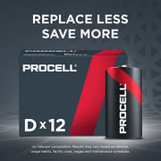 Procell Constant D Alkaline Battery, 1.5V DC, PK12