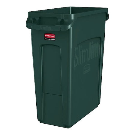 Slim Jim 16 gal Rectangular Slim-Profile Plastic Can, Green, None, Plastic, 11 in