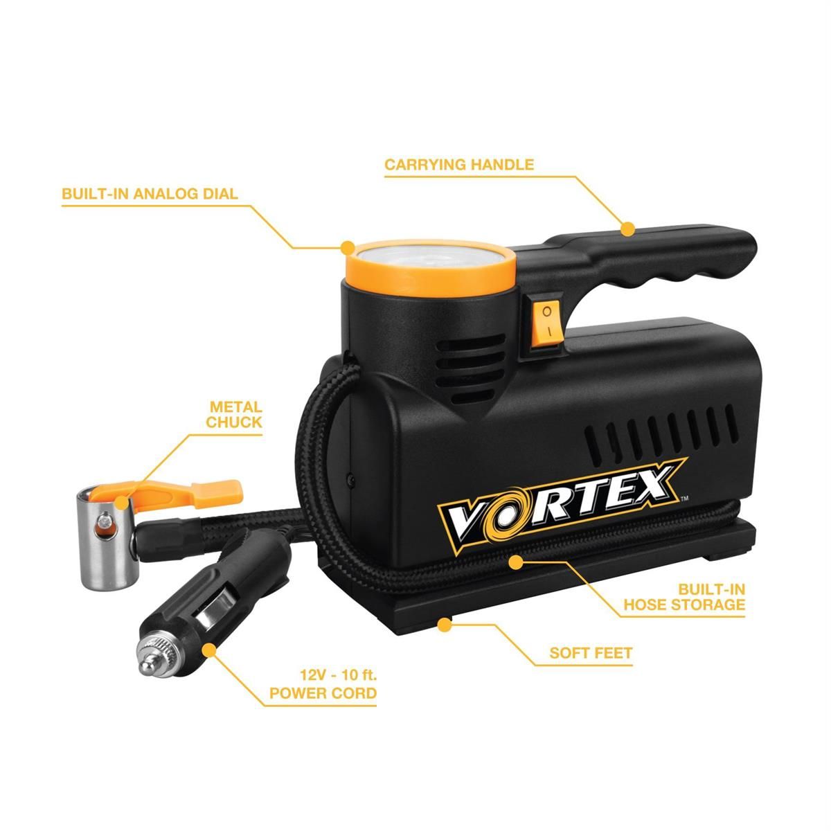 12V Compact Tire Inflator w/LED Light