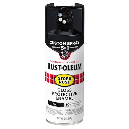 Rust Preventative Spray Paint, Black, Gloss, Solvent, 12 Oz