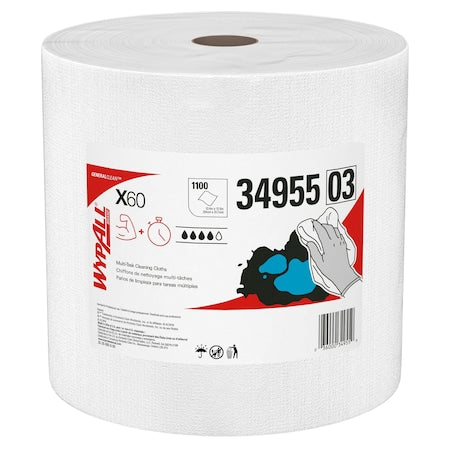 WypAll GeneralClean X60 Multi-Task Cleaning Cloths (34955), Jumbo Roll, Strong & Absorbent, White