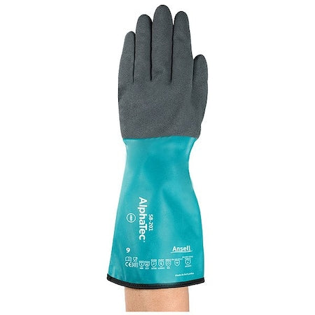 AlphaTec(R) 58-201 Chemical Resistant Gloves, Nitrile, 330 mm L, Not Applicable, Green, Gray, 10