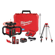 M18 Red Exterior Dual Slope Rotary Laser Level Kit w/ Receiver, Remote, Grade Rod & Tripod