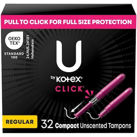 Sanitary Tampons, U Click, KOTEX, Regular, Form Fitting Grooves, 32/Pack, 6 PK