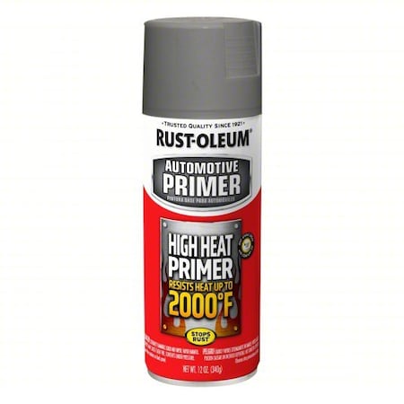 High Heat Primer, 12 oz, Exterior, High Heat Primer, Solvent, Metal, Smooth, Smooth, Flat, Gray