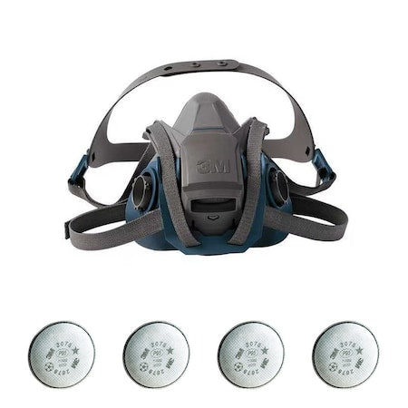 Half Mask Respirator Kit: 4 Cartridges Included, Rugged Comfort Quick Latch, P100, Bayonet, Size M