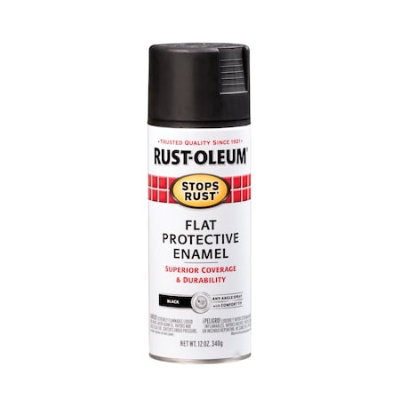 Spray Paint, Black, Flat, Solvent, 12 oz