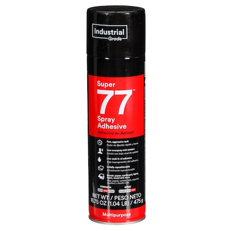 Spray Adhesive, Super 77 Series, Clear, 16.75 oz, Aerosol Can