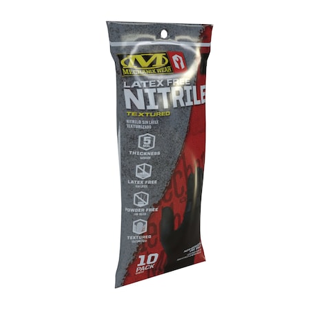 D03-05, Disposable Gloves, 5 mil Palm, Nitrile, Powder-Free, XL, 10 PK, Black