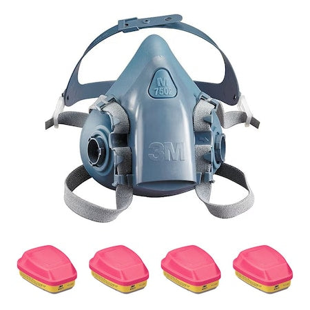 Respirator and Filter Combo Kit, 7500, Acid Gas (AG), Organic Vapor (OV), P100, Bayonet, Size, M