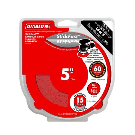 5" 60-Grit StickFast ROS Sanding Discs,PK15