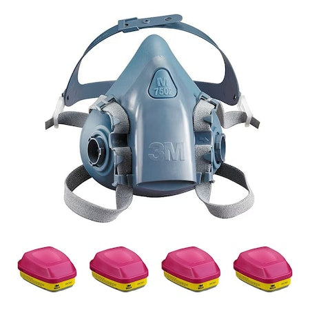 Half Mask Respirator Kit:  4 Combo Cartridges Included, Storage Bag, Acid Gas/Organic Vapor, Size L