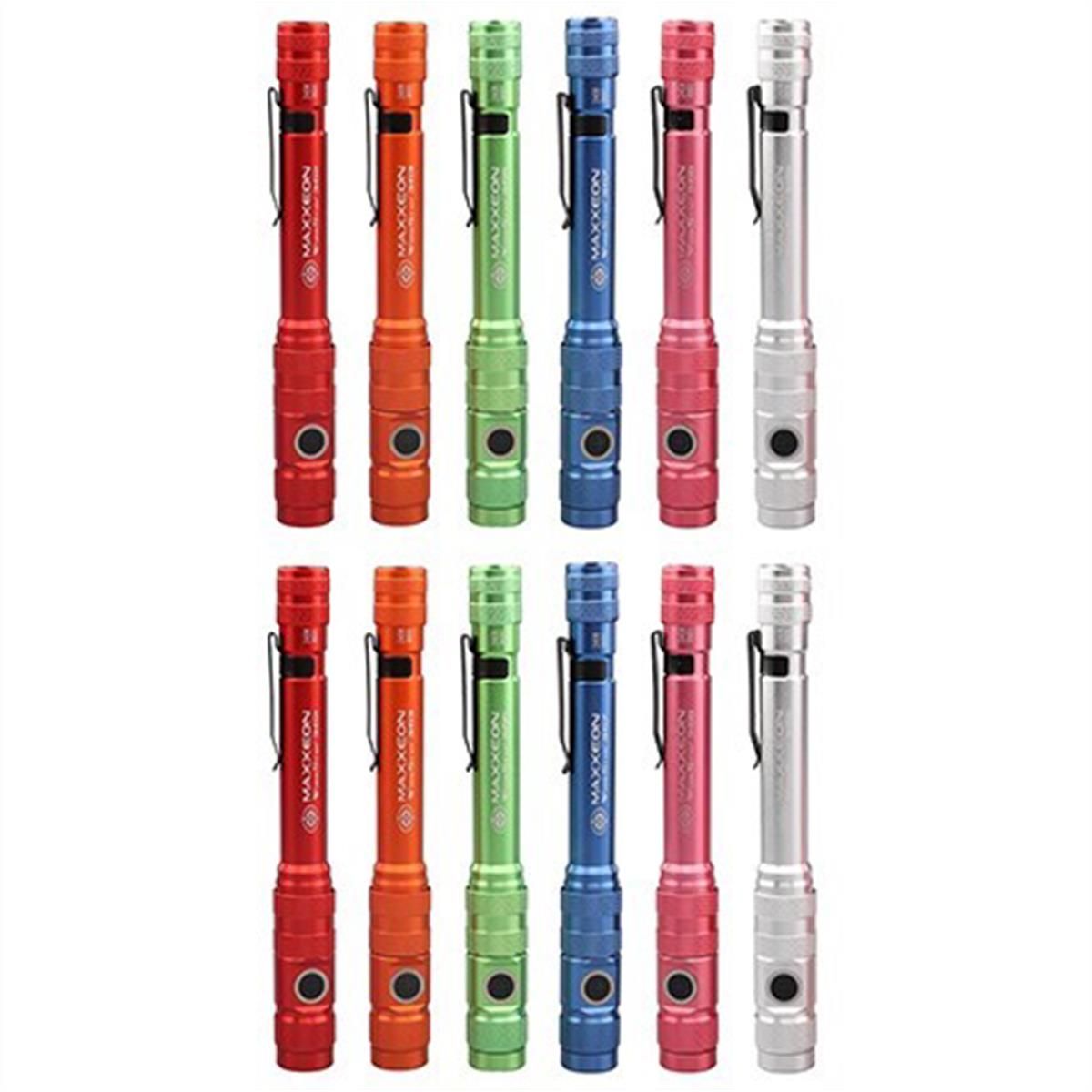 WorkStar Rechargable LED Zoom Penlight/Inspection Light USB-C Mixed Display of Red, Orange, Green, Blue, Pink and Silver - Pack of 12