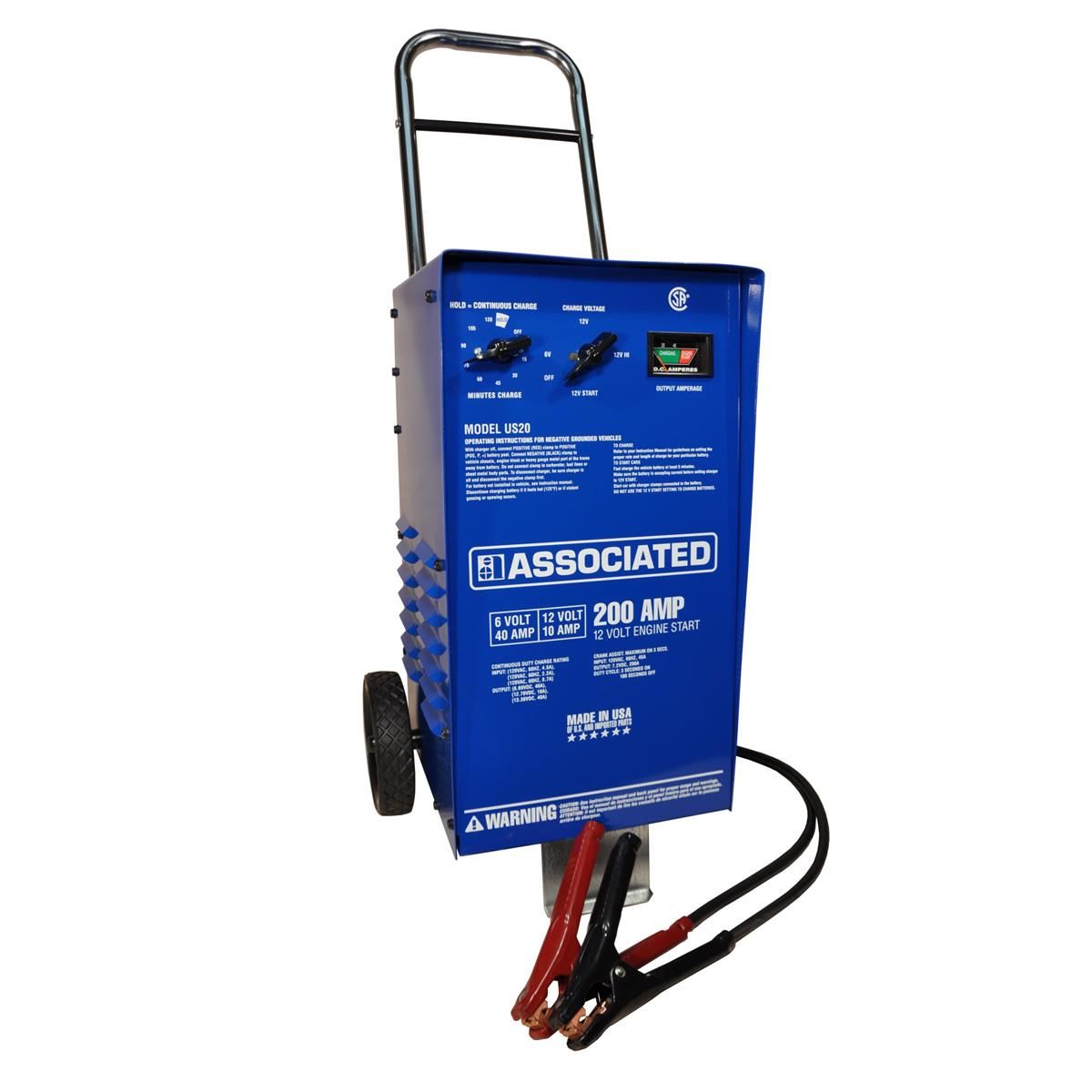 US20 6V/12V 40A/10A Wheel Battery Charger with 200A Engine Start and 90 MInute Timer