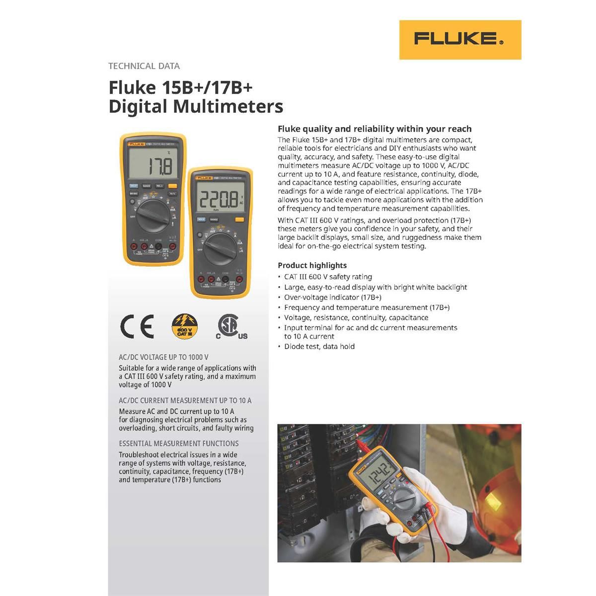 17B+ Digital Multimeter Basic DMM W/Temperature, CAT III