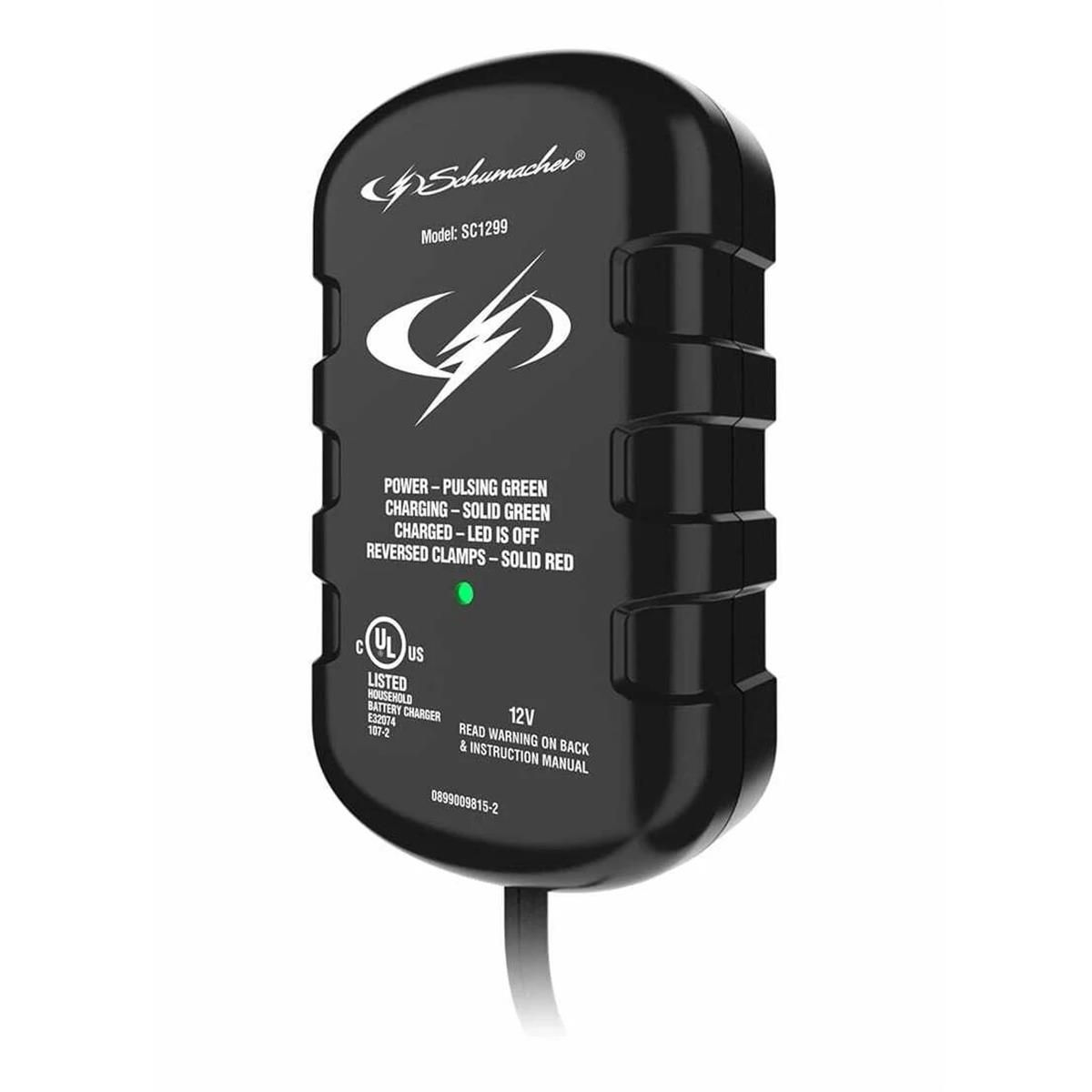 Electric 0.8A Car Battery Charger and Maintainer, 2-in-1 Solution, For 12V Power Sport, Automotive, and Marine Batteries, SC1299