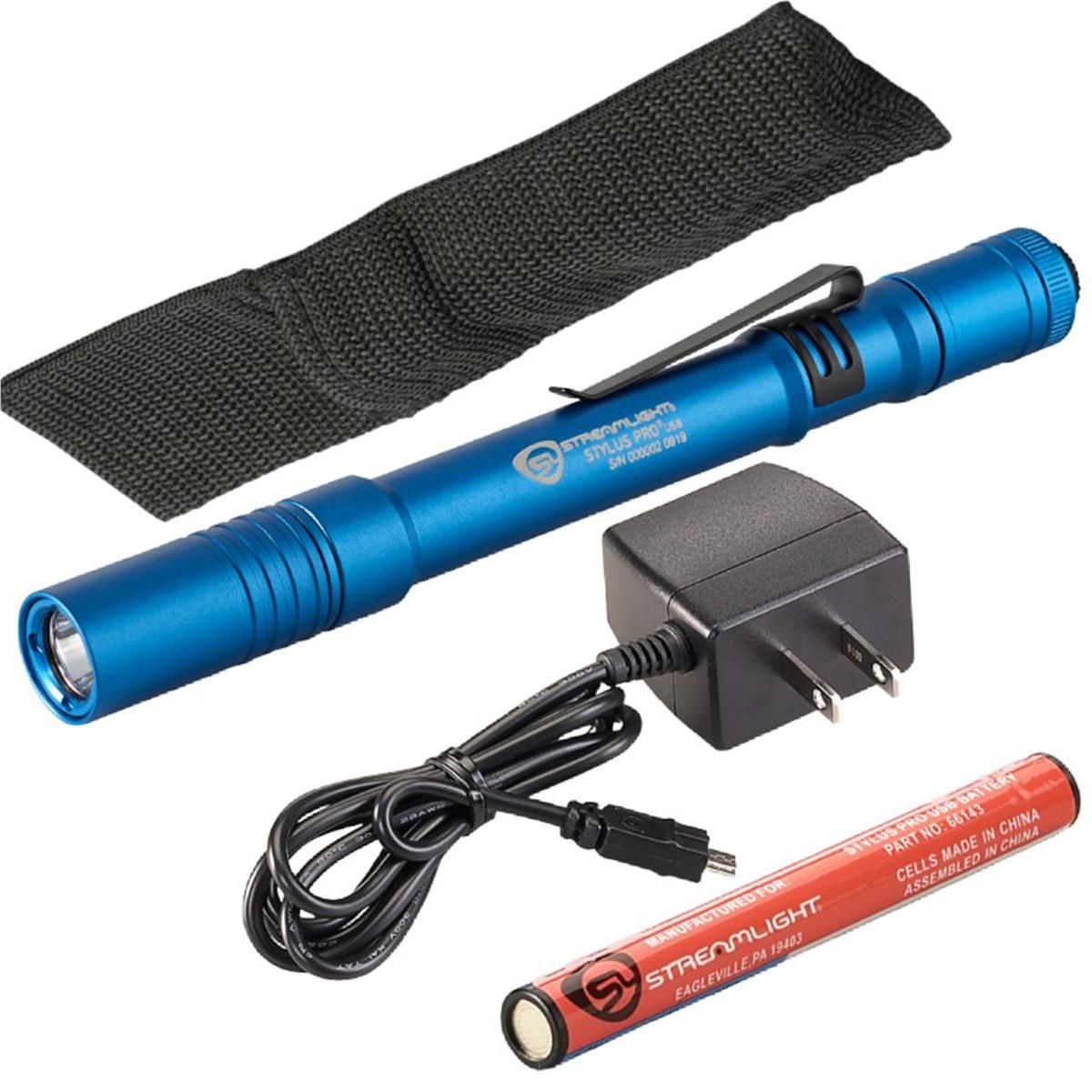 Stylus Pro USB LED 350 Lumen Penlight with 120V AC Charge Cord - Blue