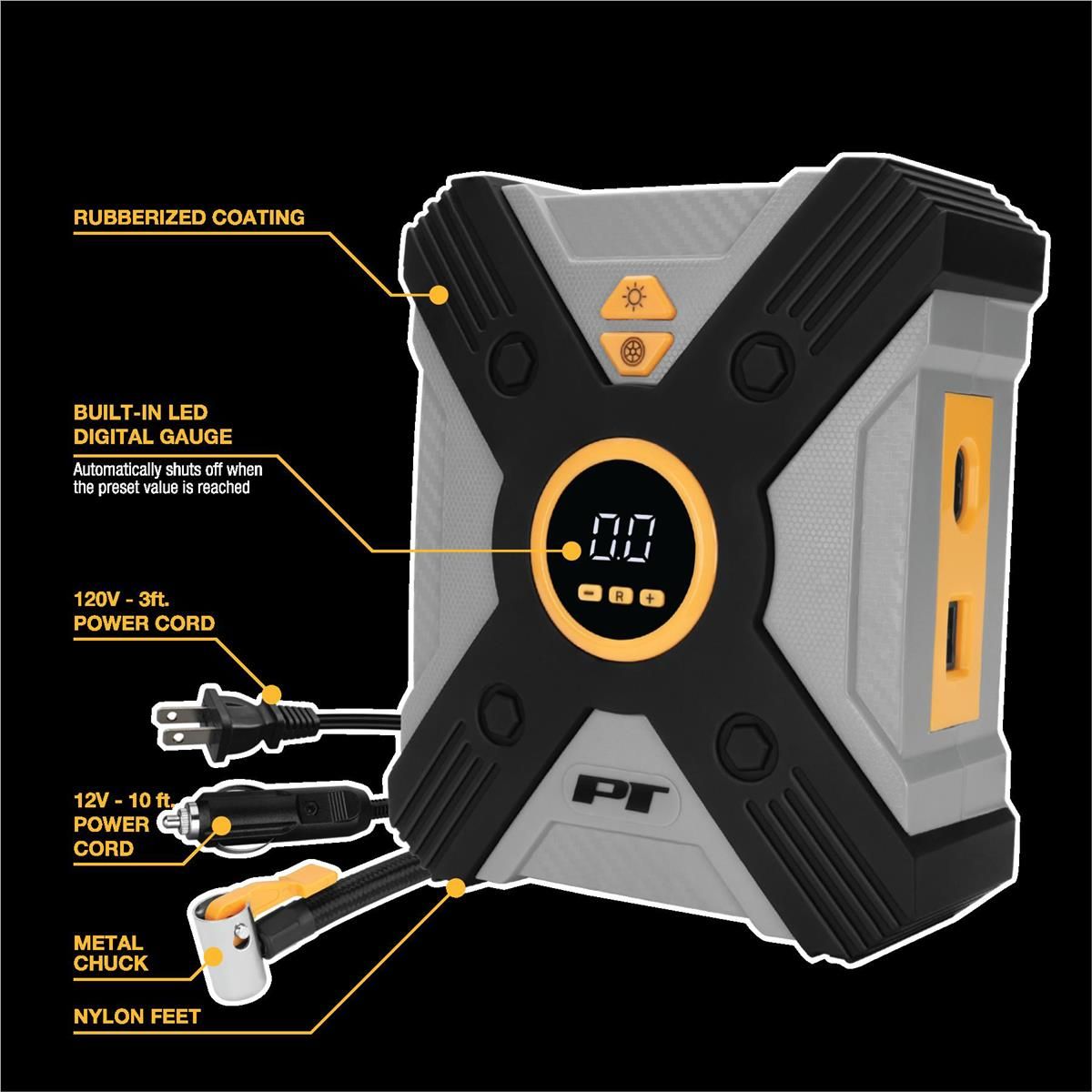 AC/DC Powered Tire Inflator w/Auto-Stop