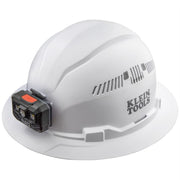 Hard Hat, Non-Vented, Full Brim with Rechargeable Headlamp, White