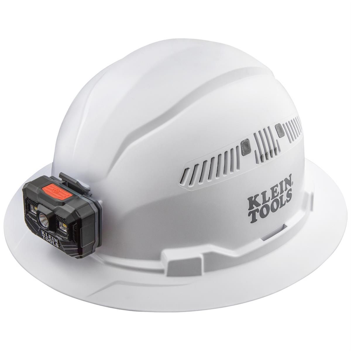 Hard Hat, Non-Vented, Full Brim with Rechargeable Headlamp, White