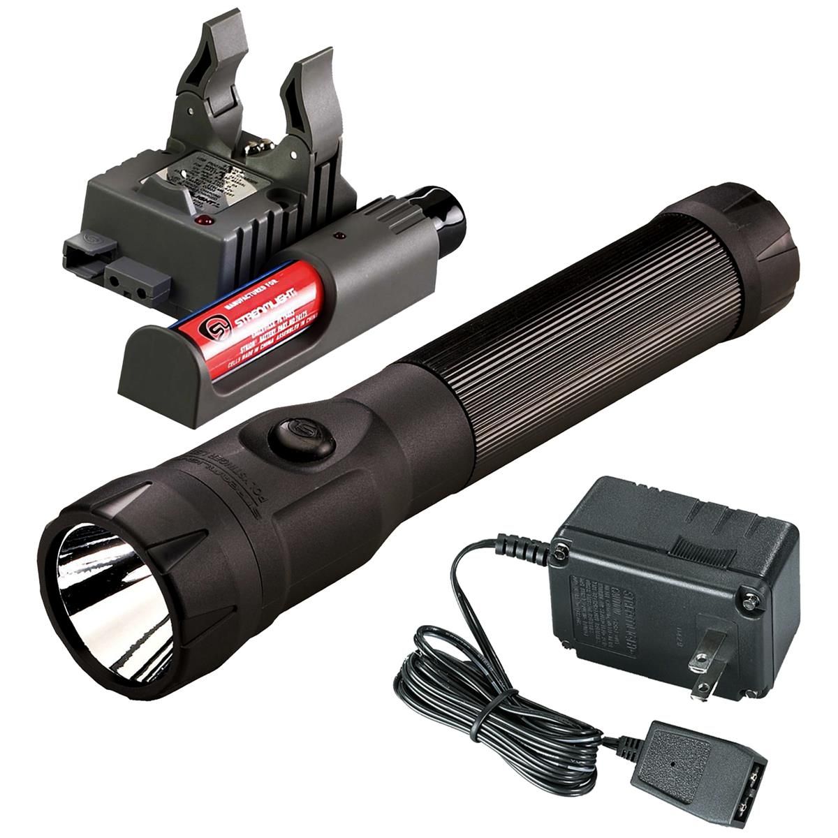 485 Lumen PolyStinger LED Flashlight - 120V/100V AC/12V DC - Smart Charge - Black